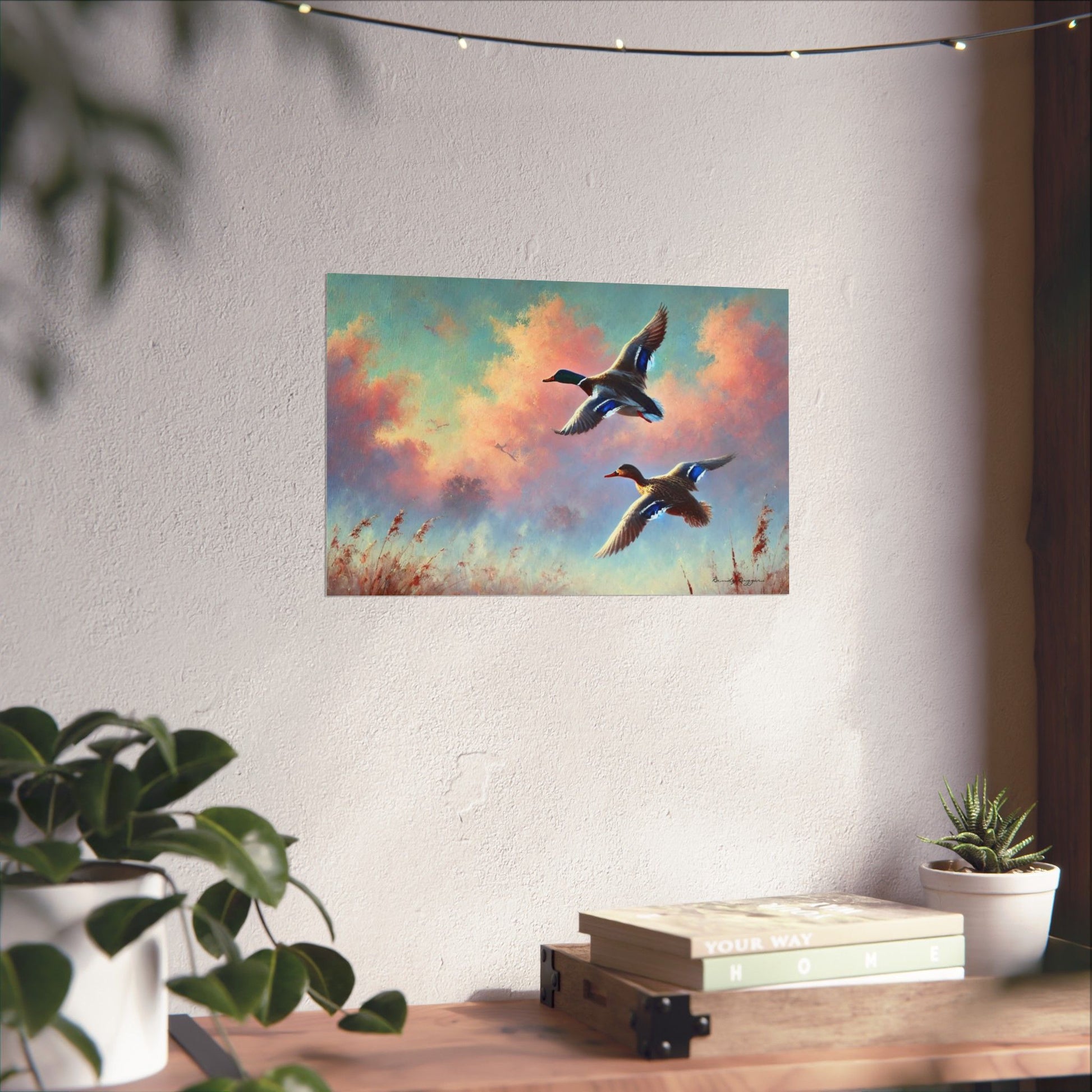 Vintage Mallard Ducks Morning Flight Print