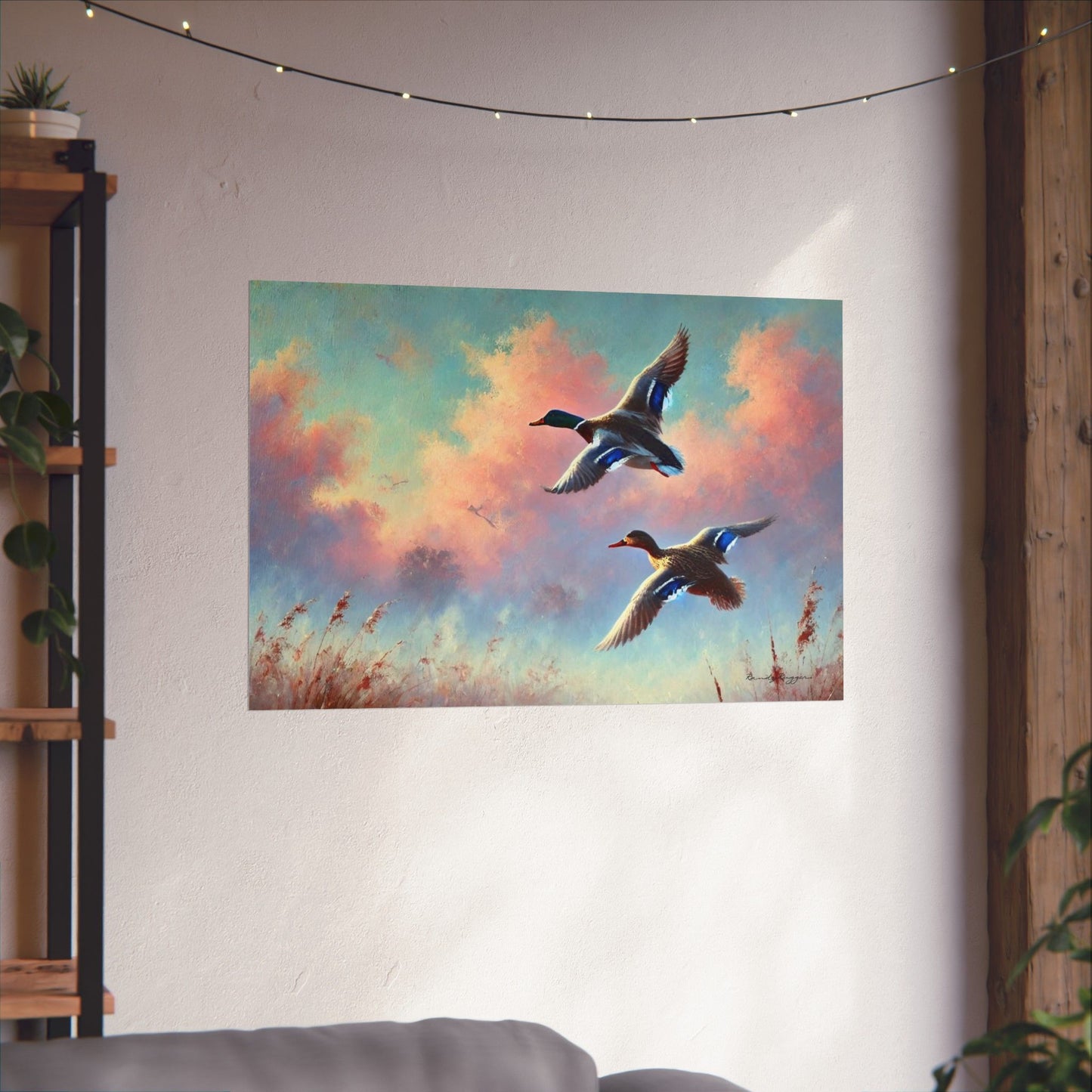 Vintage Mallard Ducks Morning Flight Print