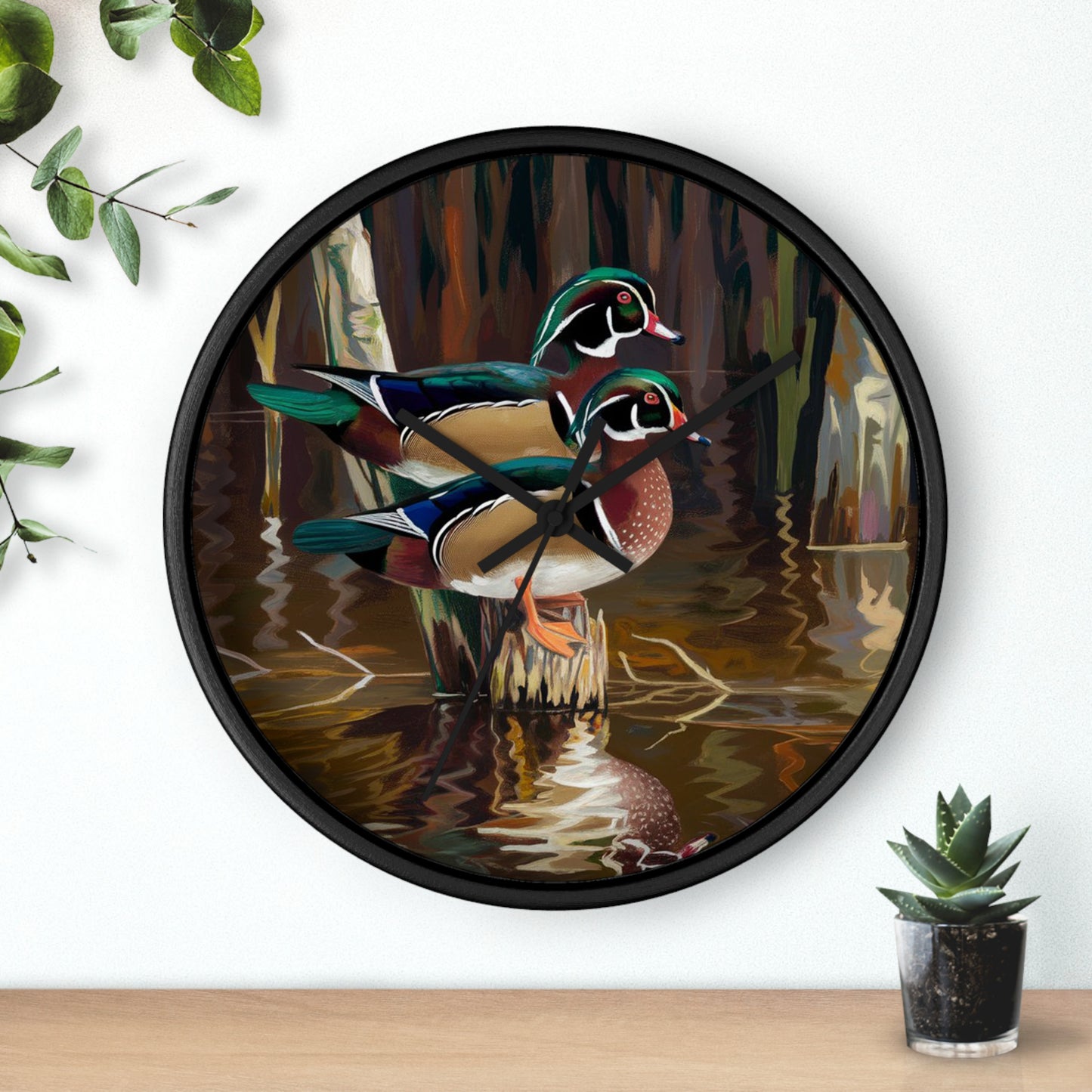 This collection of waterfowl art wall clocks brings the beauty of wetlands into your space, each clock featuring a meticulously crafted scene of waterfowl in natural settings.