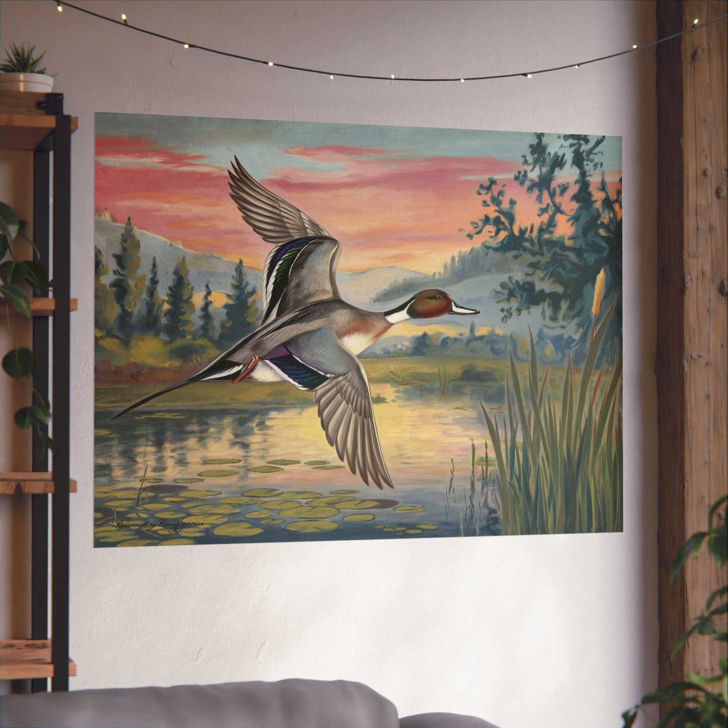 Sunrise Glide: Pintail Over the Pond Print