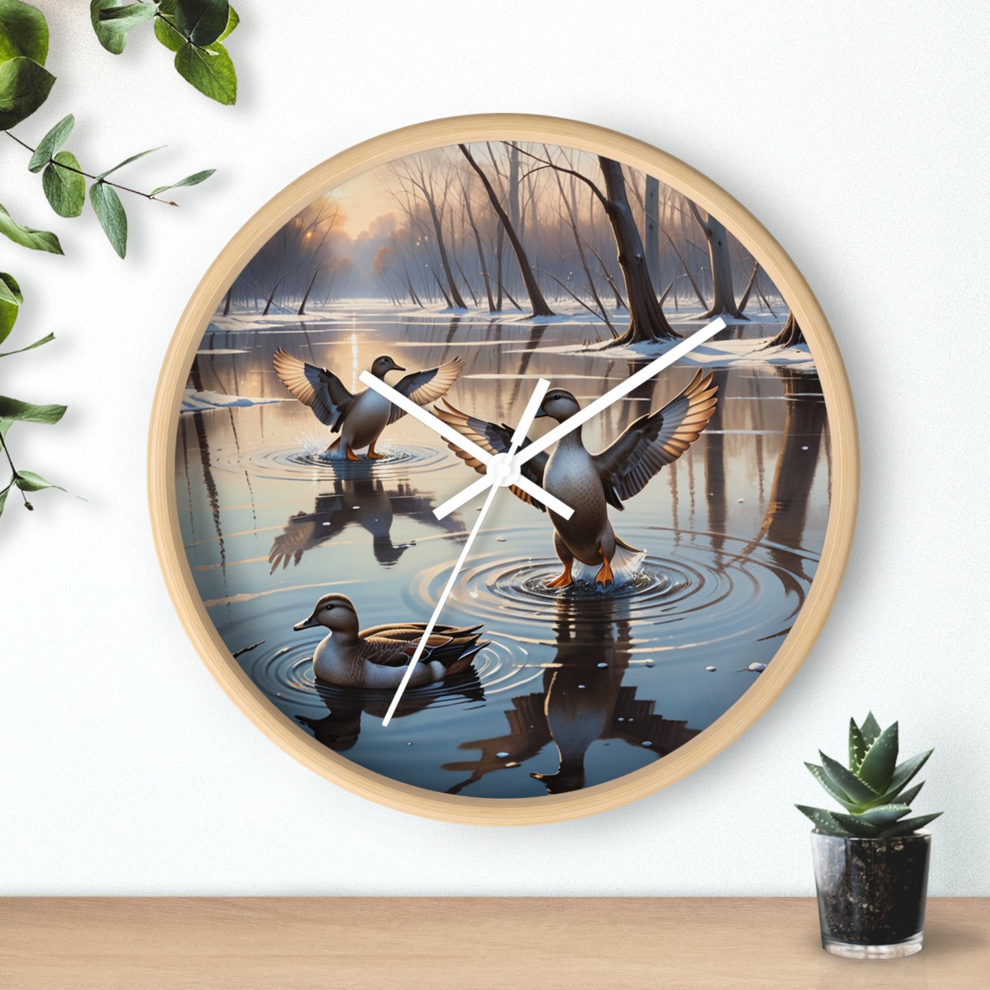 This collection of waterfowl art wall clocks brings the beauty of wetlands into your space, each clock featuring a meticulously crafted scene of waterfowl in natural settings.