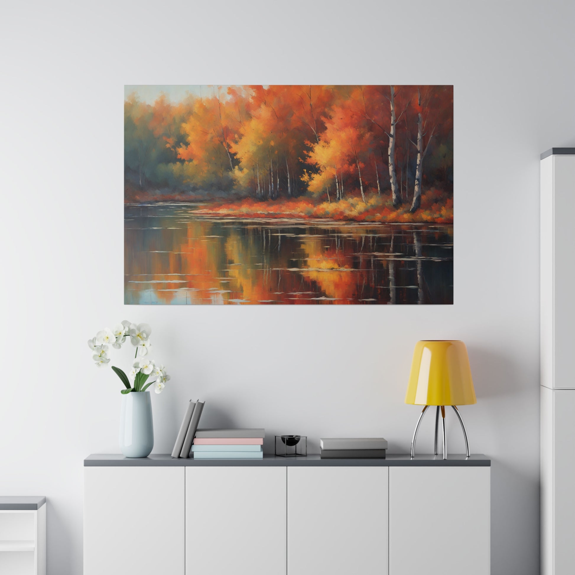 Tranquil water mirrors tree line Canvas Print