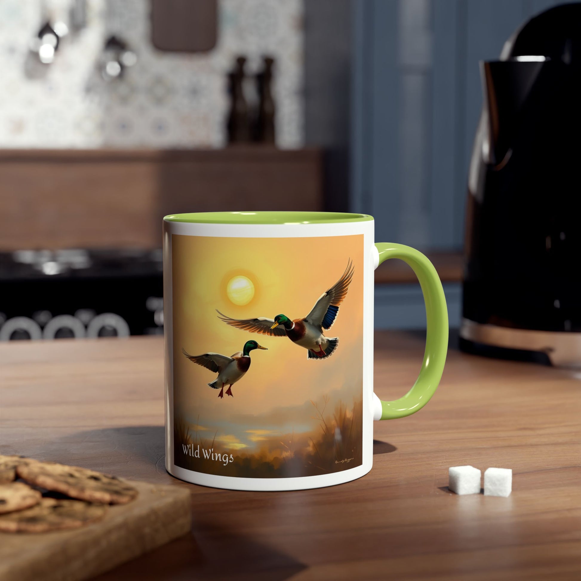 Soft Landing Mallard Ducks Two-Tone Coffee Mugs, 11oz