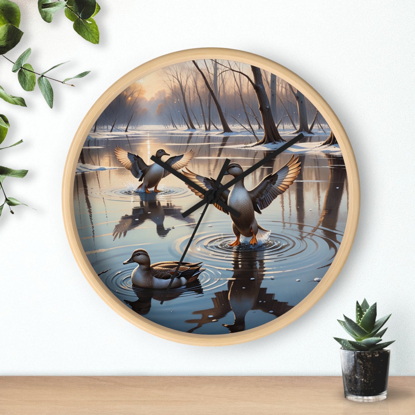 This collection of waterfowl art wall clocks brings the beauty of wetlands into your space, each clock featuring a meticulously crafted scene of waterfowl in natural settings.