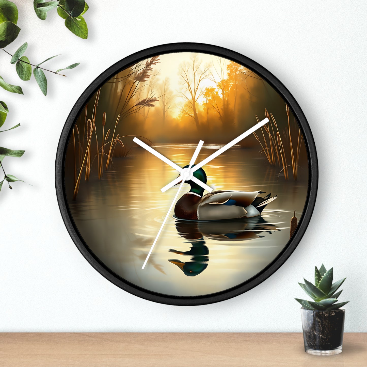 This collection of waterfowl art wall clocks brings the beauty of wetlands into your space, each clock featuring a meticulously crafted scene of waterfowl in natural settings.