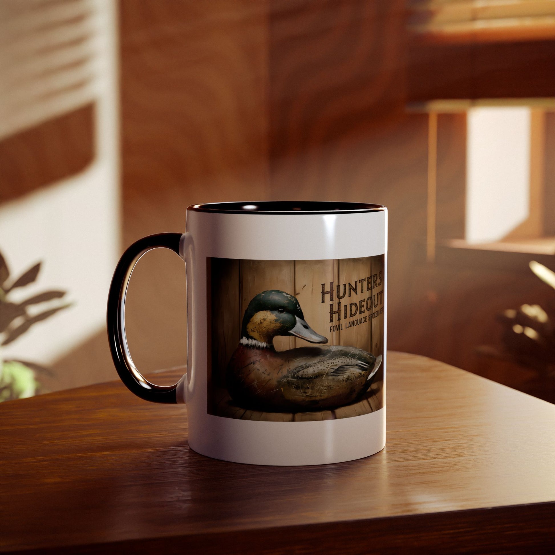 Hunters Hide Out Duck Decoy Two-Tone Coffee Mugs, 11oz