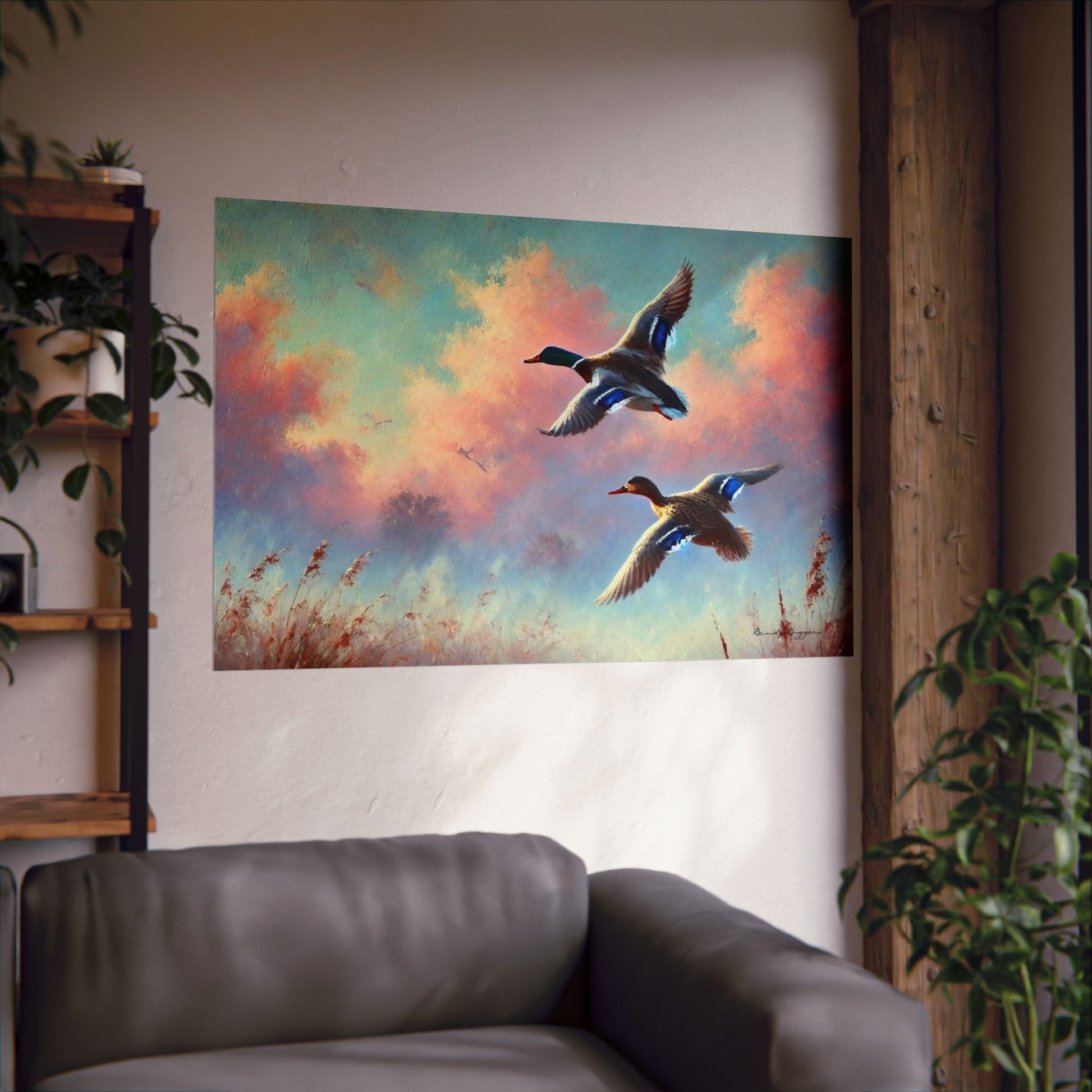 Vintage Mallard Ducks Morning Flight Print