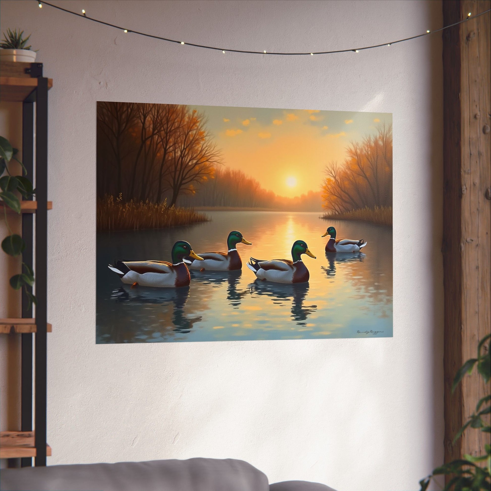 Mallards arriving before the sun goes down print