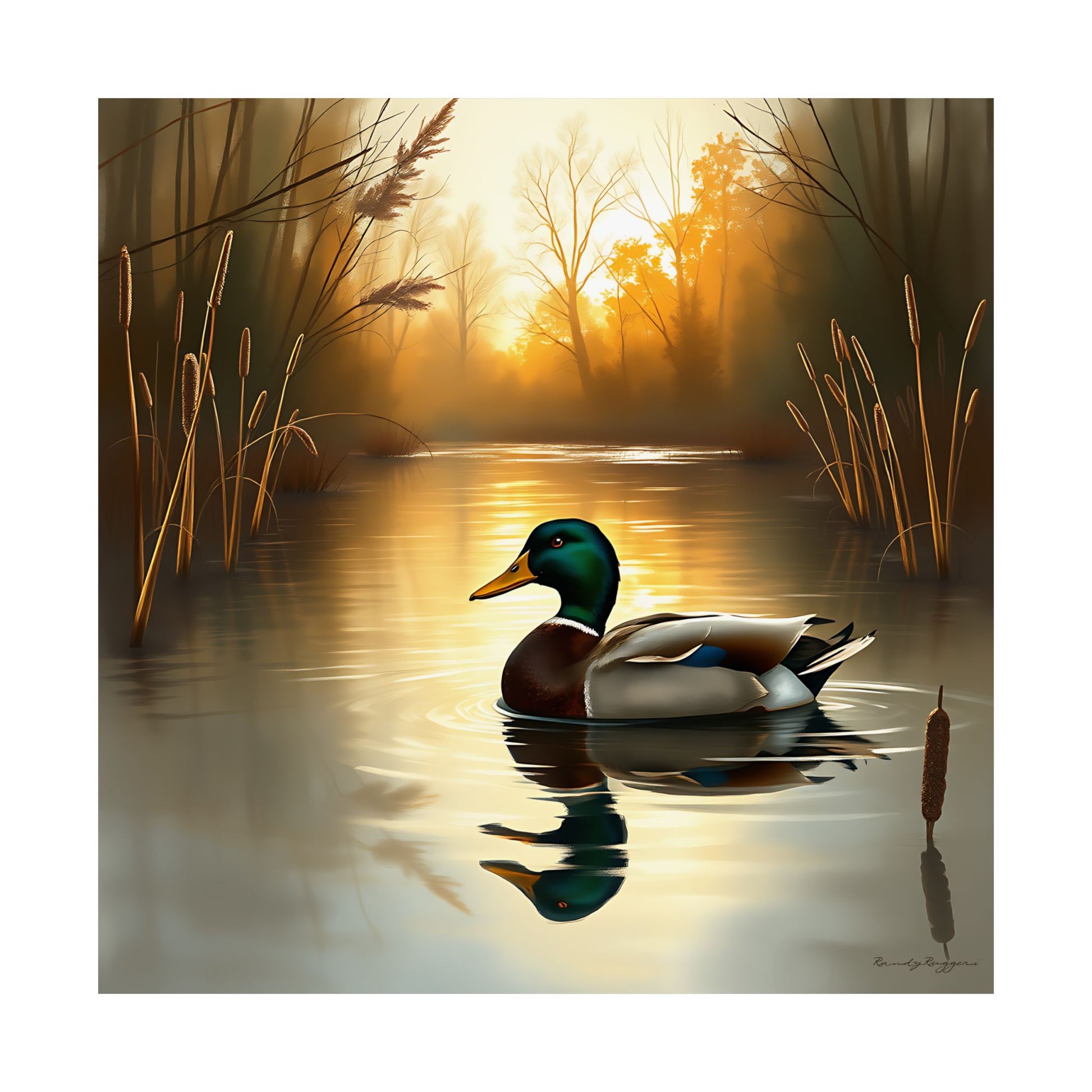 Alone at Daybreak, Drake Mallard Duck Print