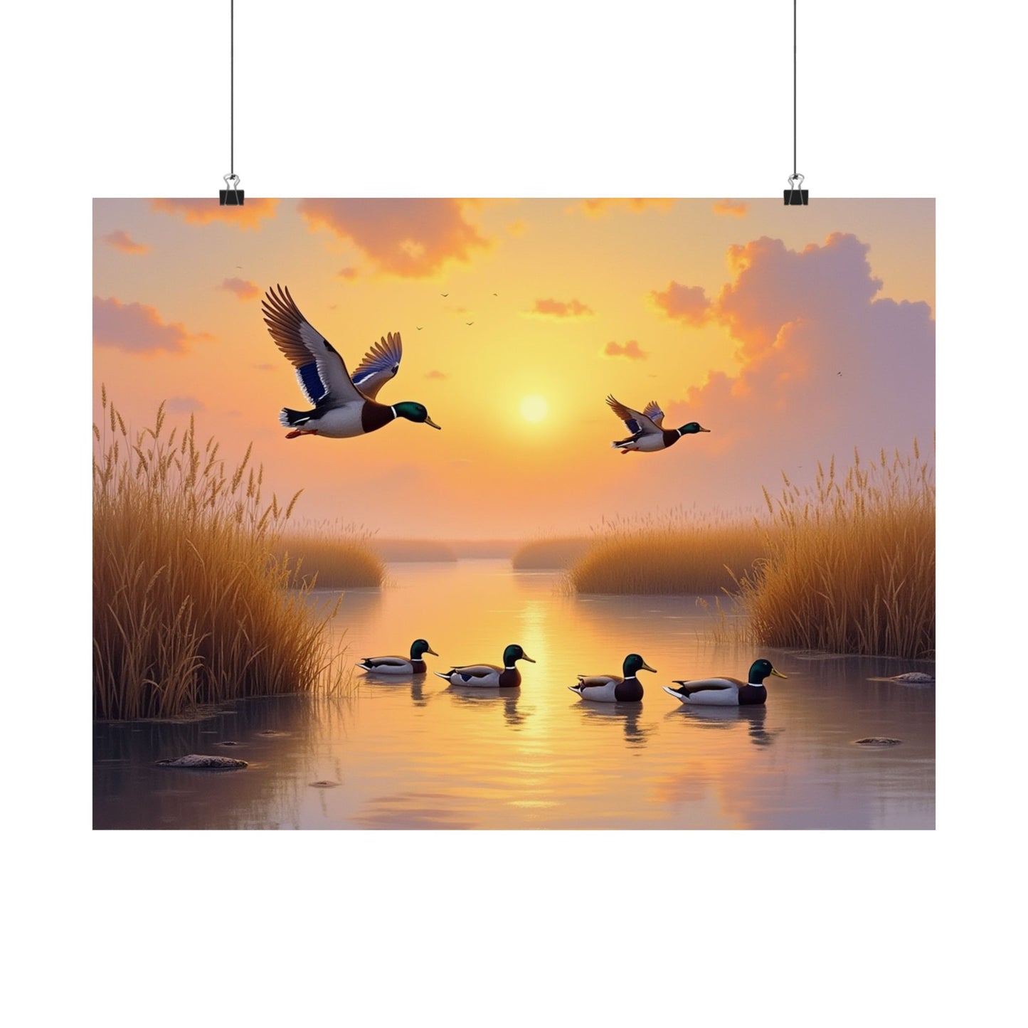 Golden Morning Flight Mallard Duck Print