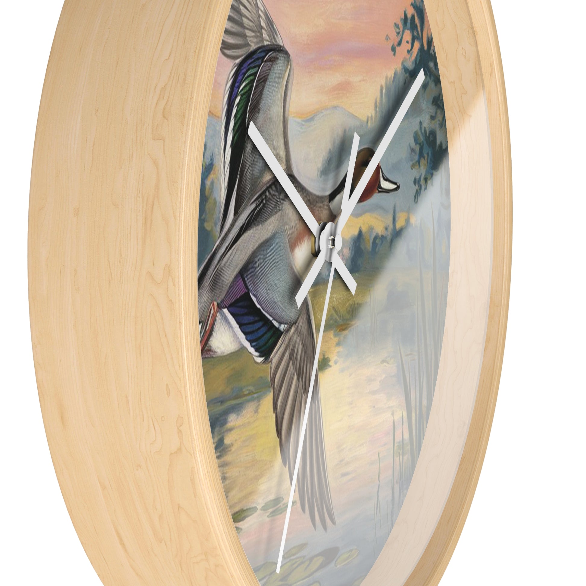 This collection of waterfowl art wall clocks brings the beauty of wetlands into your space, each clock featuring a meticulously crafted scene of waterfowl in natural settings.