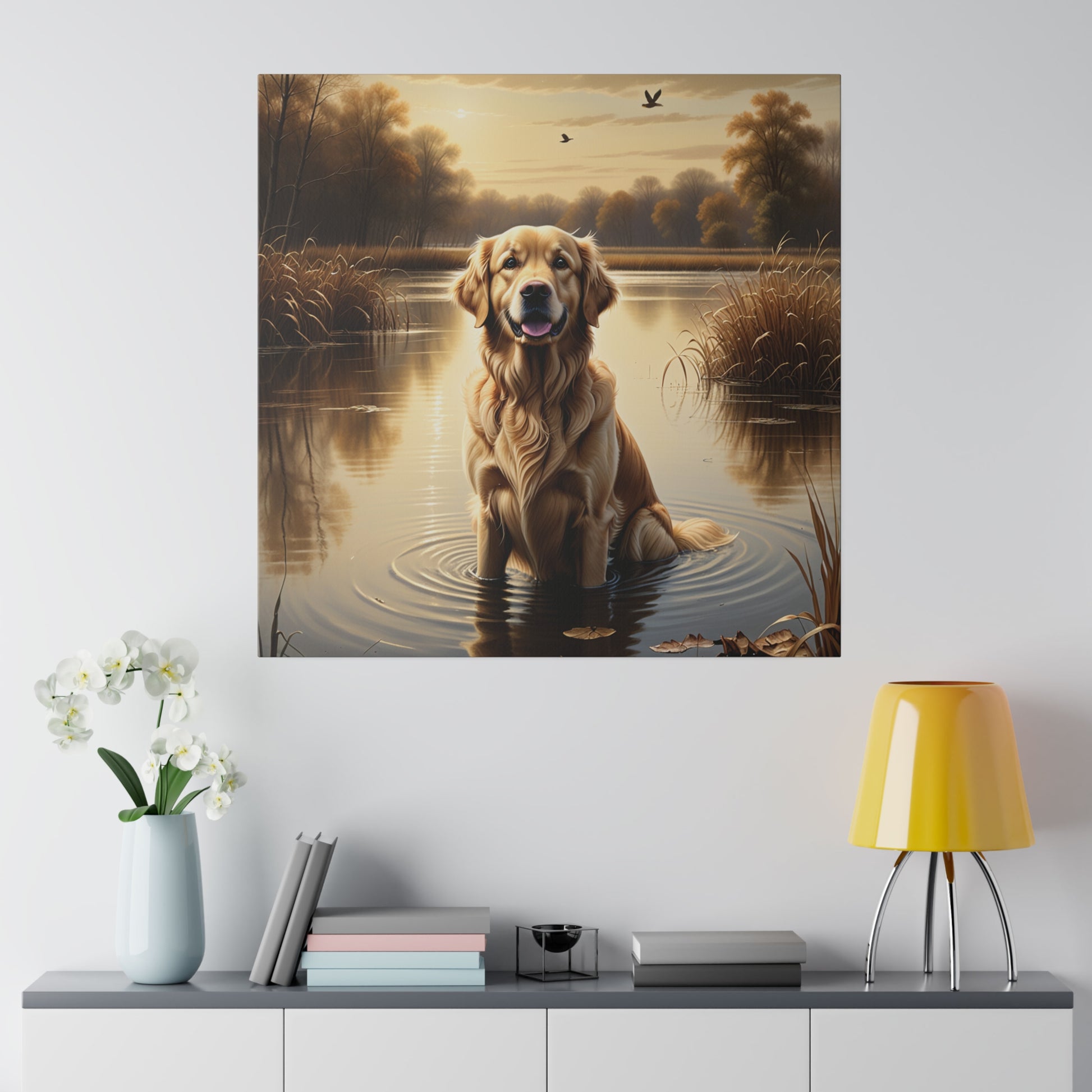 Golden Retriever on Golden Pond Canvas Print