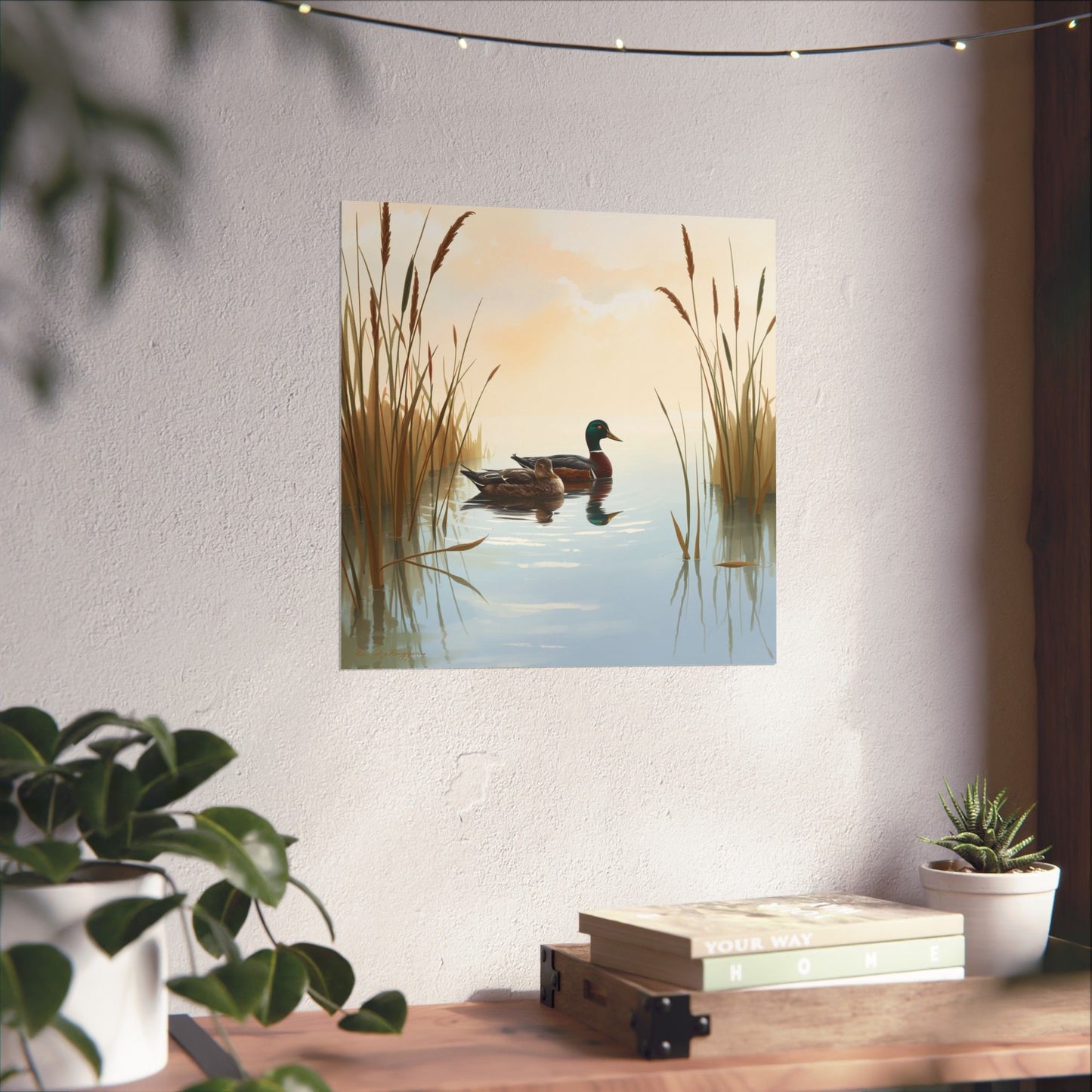 Hen and Drake Mallards in a Small Pond Print