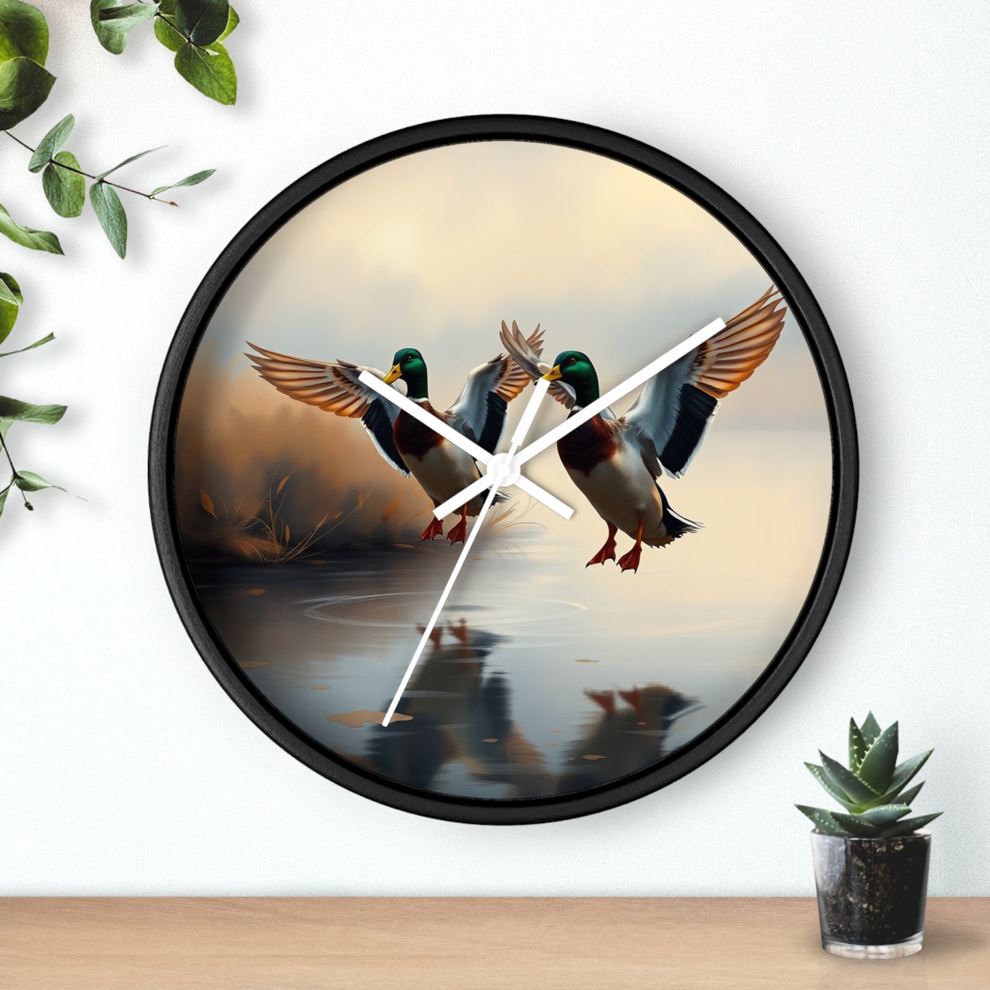 This collection of waterfowl art wall clocks brings the beauty of wetlands into your space, each clock featuring a meticulously crafted scene of waterfowl in natural settings.