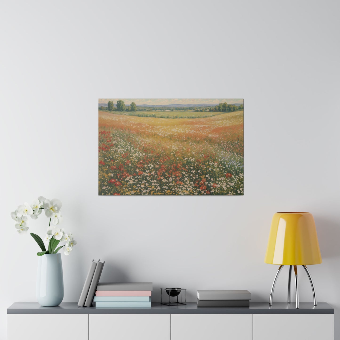 Add charm and serenity to your decor with "Meadow Symphony." The impressionist style lends a timeless quality to the artwork, making it a versatile piece that complements both modern and traditional interiors. The field of wildflowers, rendered with a delicate touch and an eye for detail, invites viewers to lose themselves in the tranquil beauty of the countryside. Perfect for creating a peaceful and inviting atmosphere, this print is a testament to the enduring appeal of nature’s splendor.&nbsp;