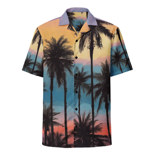 Tropical Palm Trees Unisex button shirt | Hawaiian Print Button Down Shirt